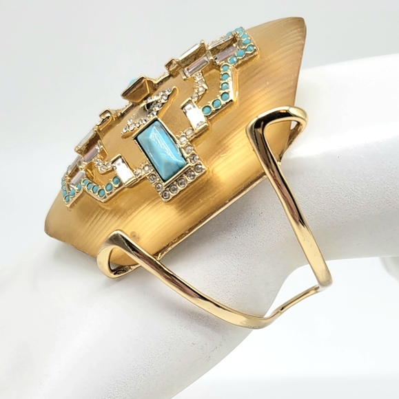 Alexis Bittar Phoenix Deco Gold Lucite Swarovski Crystal + Turquoise Cuff - Picture 10 of 14